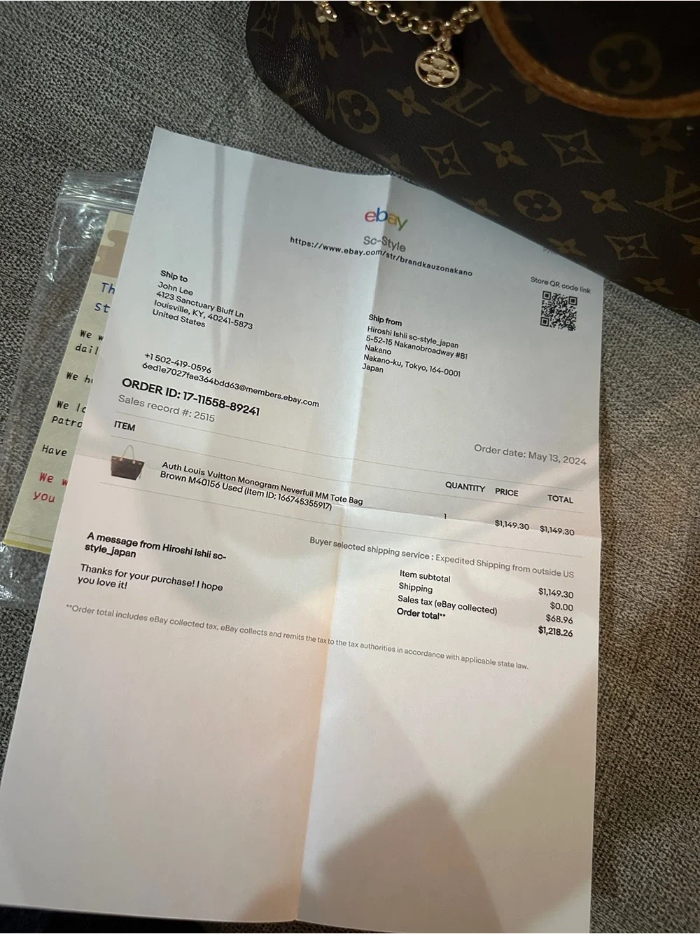 Authentic Louis Vuitton Neverfull Monogram Canvas Tote with Vachetta Trim - Picture 16 of 16